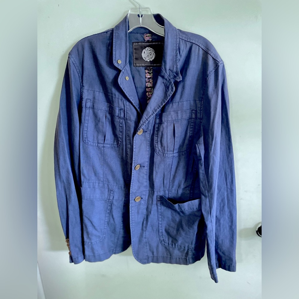 Pretty Green Linen Lightweight Blazer - Large Navy Blue